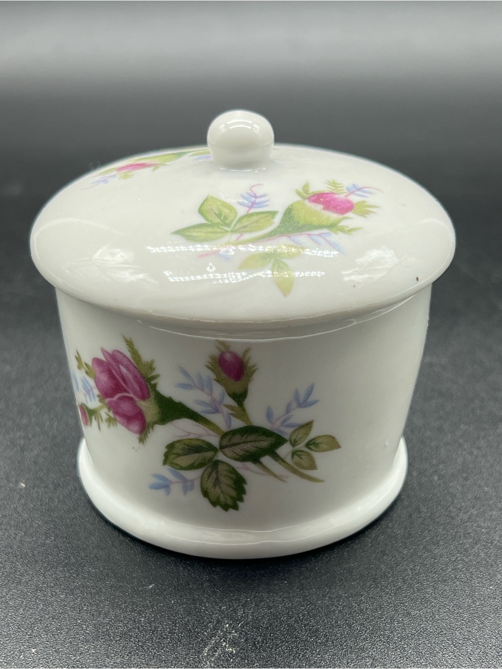 Vintage White Porcelain Floral Toothpick Holder Covered Pink Rose Decor